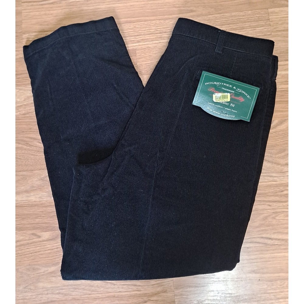 New Roundtree & Yorke Navy Fine Wale Corduroy Pants 38x30
